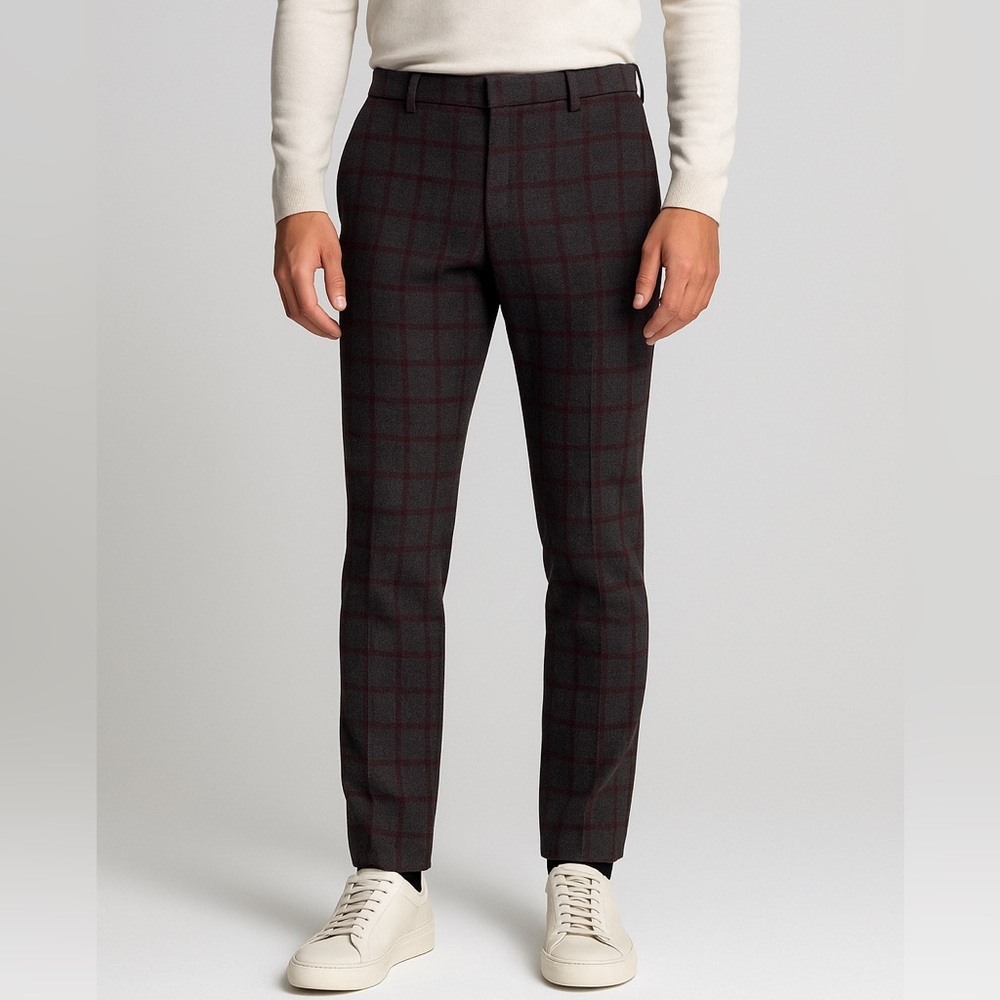 NWT David Naman Men’s Wool-Blend Check Slim Fit Trousers Size 46